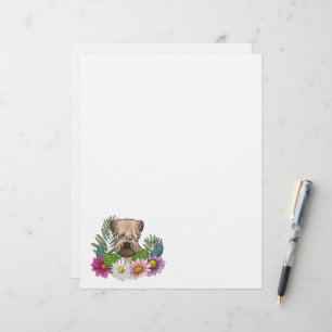 Soft-Coated Wheaten Terrier Head Colourful Flowers Letterhead
