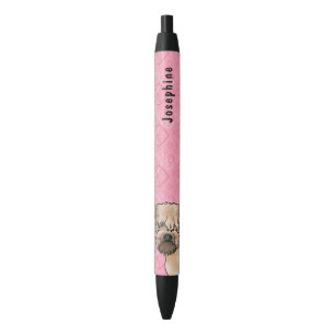 Soft-Coated Wheaten Terrier Head On Pink Hearts Black Ink Pen