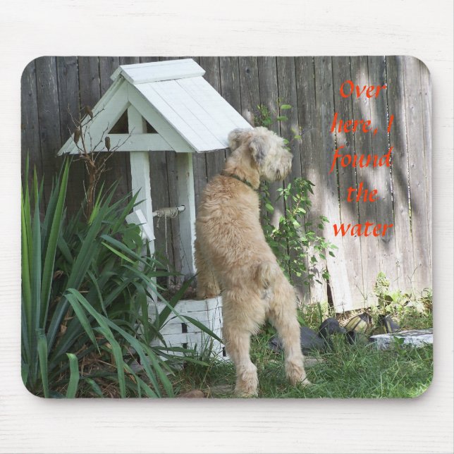 Soft Coated Wheaten Terrier on  wishing well Mouse Pad (Front)