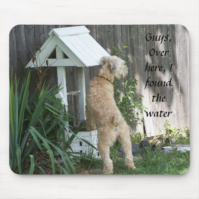 Soft Coated Wheaten Terrier on  wishing well Mouse Pad (Front)
