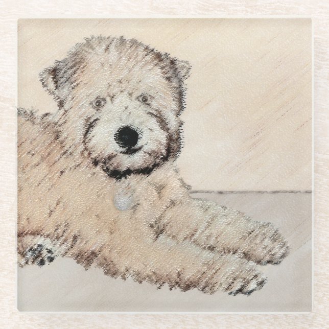 Soft Coated Wheaten Terrier Painting Original Art Glass Coaster (Front)