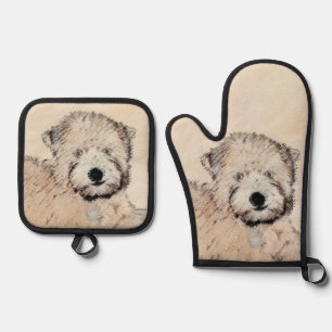 Soft Coated Wheaten Terrier Painting Original Art Oven Mitt & Pot Holder Set