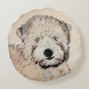 Soft Coated Wheaten Terrier Painting Original Art Round Pillow
