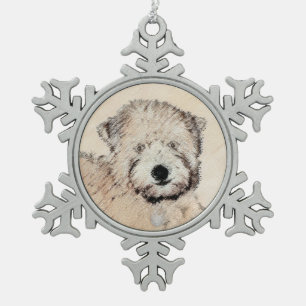 Soft Coated Wheaten Terrier Painting Original Art Snowflake Pewter Christmas Ornament