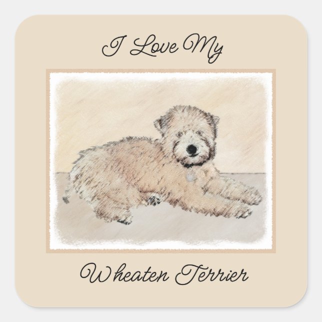Soft Coated Wheaten Terrier Painting Original Art Square Sticker (Front)