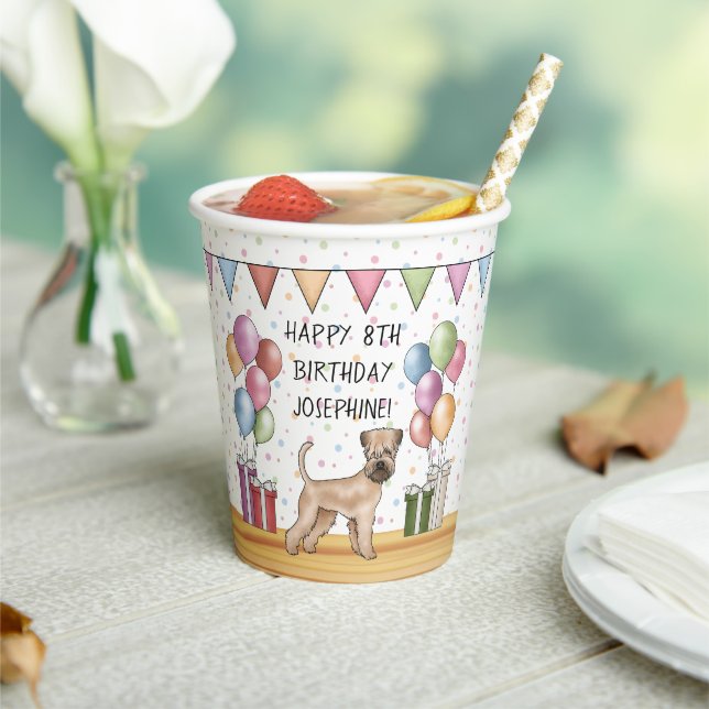 Soft-Coated Wheaten Terrier Pastel Happy Birthday Paper Cups (Insitu)