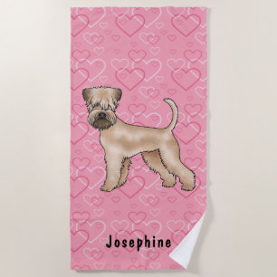 Soft-Coated Wheaten Terrier Pink Hearts And Name Beach Towel