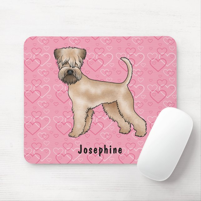 Soft-Coated Wheaten Terrier Pink Hearts And Name Mouse Pad (With Mouse)
