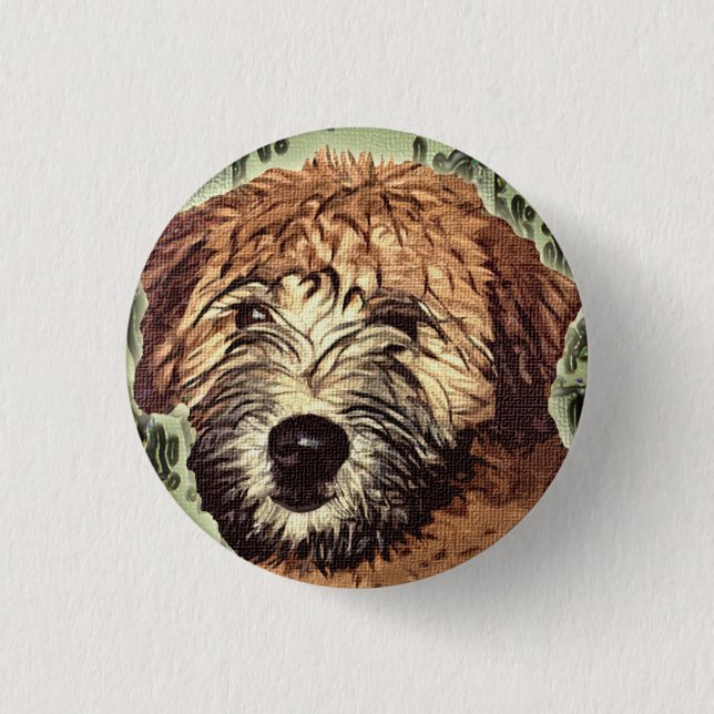 Soft-Coated Wheaten Terrier Puppy with Wet Face 1 Inch Round Button (Front)