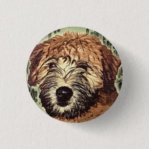 Soft-Coated Wheaten Terrier Puppy with Wet Face 1 Inch Round Button
