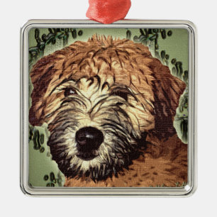 Soft-Coated Wheaten Terrier Puppy with Wet Face Metal Ornament