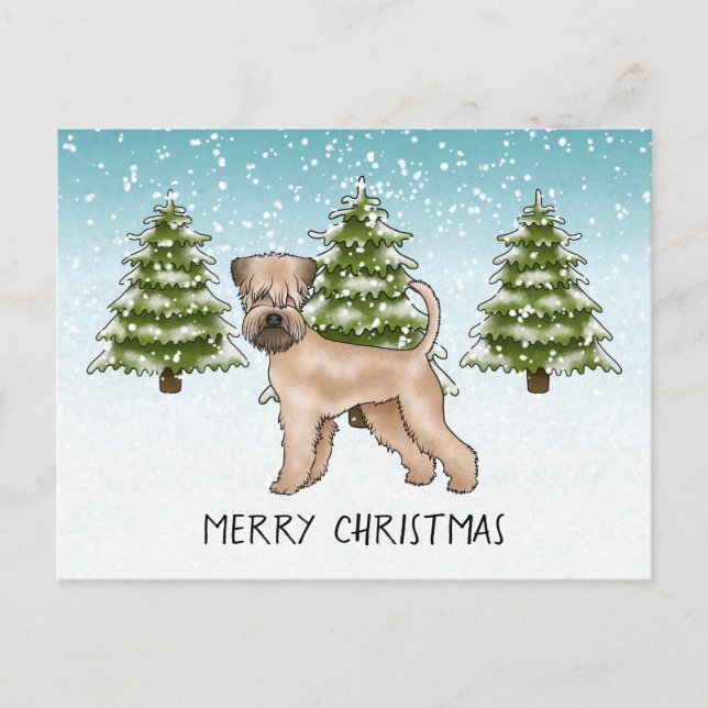Soft-Coated Wheaten Terrier Snowy Winter Forest Postcard (Front)