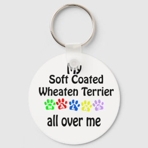 Soft Coated Wheaten Terrier Walks Design Keychain