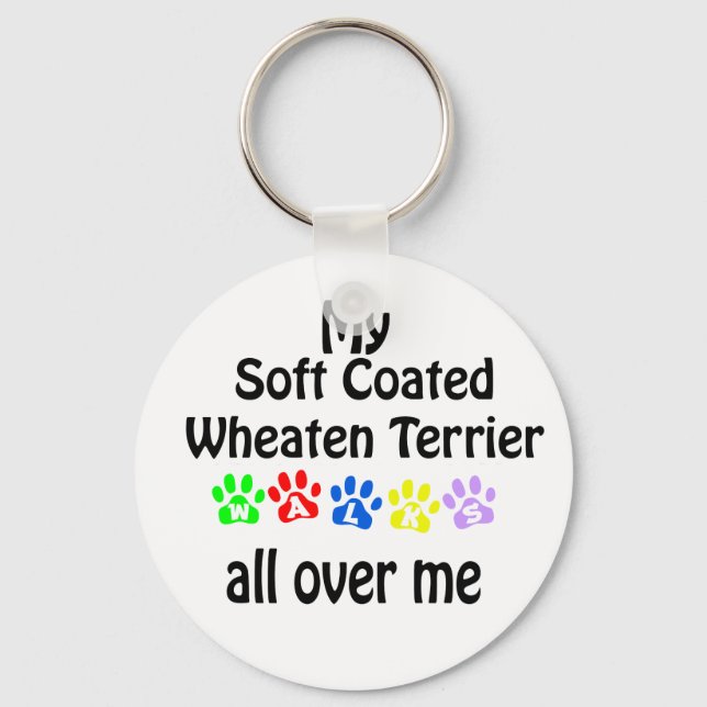Soft Coated Wheaten Terrier Walks Design Keychain (Front)
