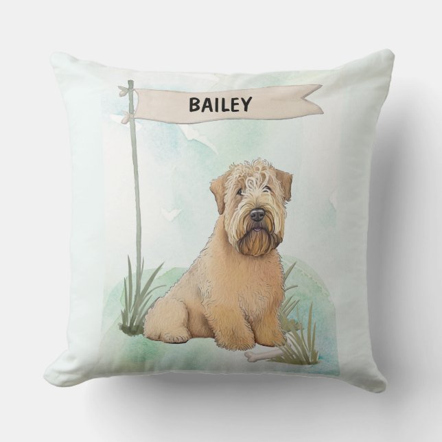 Soft Coated Wheaten Terrier Watercolor Personalize Throw Pillow (Front)