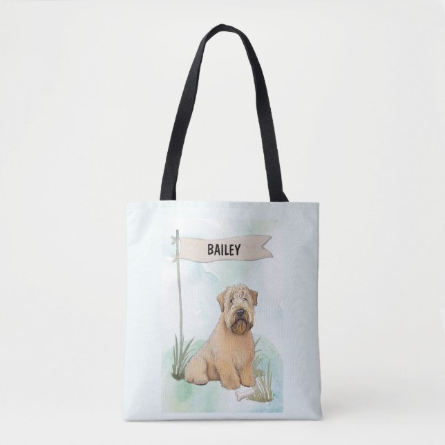 Soft Coated Wheaten Terrier Watercolor Personalize Tote Bag (Front)