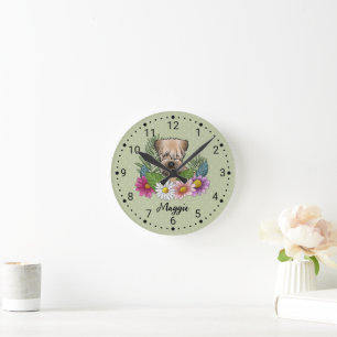 Soft-Coated Wheaten Terrier With Flowers And Name Round Clock