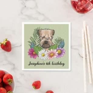 Soft-Coated Wheaten Terrier With Flowers Birthday Napkin