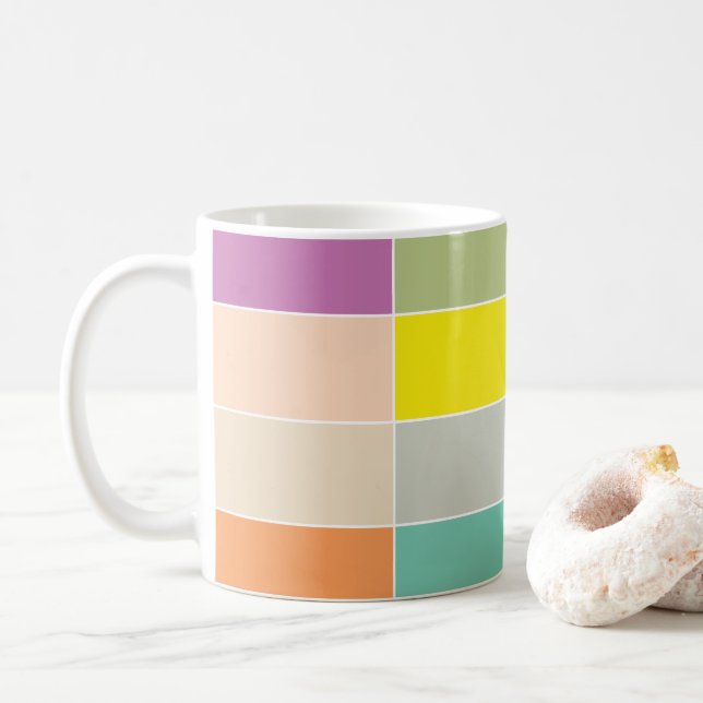 Soft Colour Chequerboard Coffee Mug (With Donut)