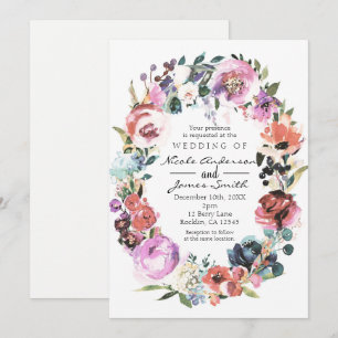 Soft Colour Watercolor Floral Wreath Wedding Invitation
