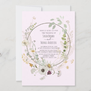 Soft Colour Wild Flowers Baby Pink Invitation