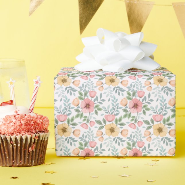 Soft Coloured Flower Pattern Wrapping Paper Roll (Birthday Party)