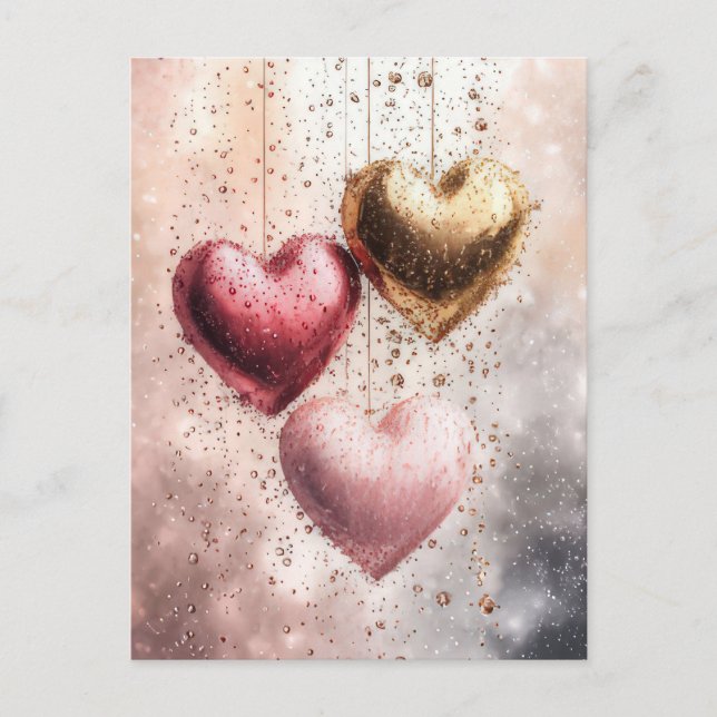 Soft coloured glitter Hearts  Valentine's Greeting Postcard (Front)