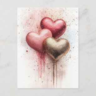 Soft coloured glitter Hearts  Valentine's Greeting Postcard