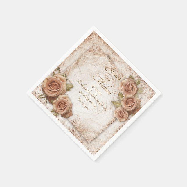 Soft Coloured Roses Wedding Paper Napkin (Corner)