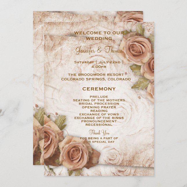 Soft Coloured Roses Wedding Program (Front/Back)
