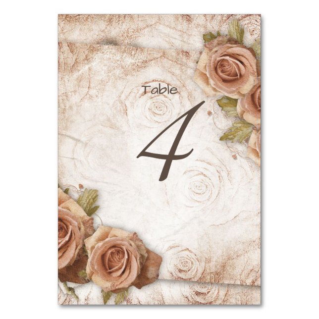 Soft Coloured Roses Wedding Table Number (Front)