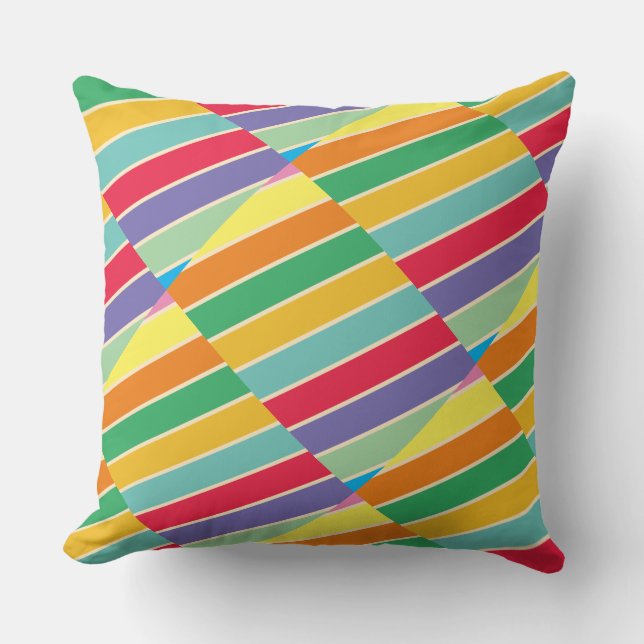 Soft Coloured Throw Pillow with Strips Design. (Front)