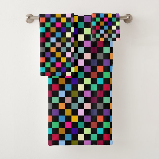 Soft Colourful Chequered Pattern Design Bath Towel Set (Insitu)
