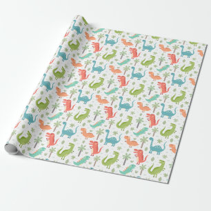 Soft Colours Dinosaurs Palm Trees Kids Wrapping Paper
