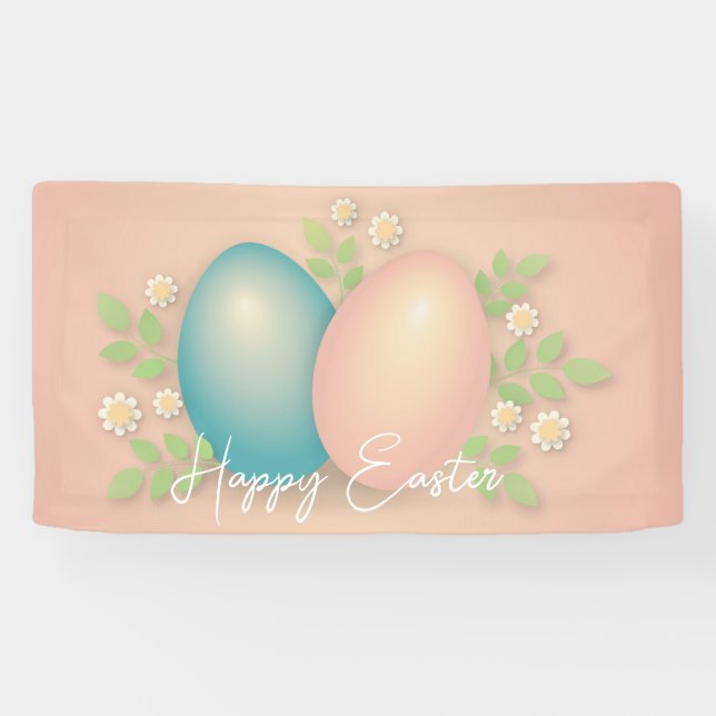 Soft colours easter egg and spring daisy flowers  banner (Horizontal)