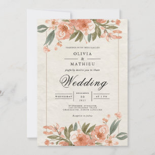 Soft Coral Bloom Archway Wedding Invitation