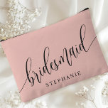 Soft Coral Bridesmaid Modern Calligraphy Accessory Pouch<br><div class="desc">Celebrate your bridal party with this elegant soft coral pink bridesmaid accessory pouch. Featuring modern calligraphy and customizable with your bridesmaid's name, this pouch is both stylish and practical. The soft dusty sage colour and elegant script create a sophisticated look, perfect for holding makeup, toiletries, or other essentials. This personalized...</div>