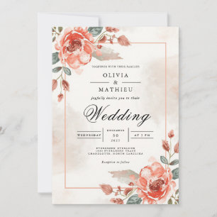 Soft Coral Floral Archway Wedding Invitation