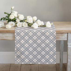 Soft Coral Grey Check Table Runner Cozy Homes