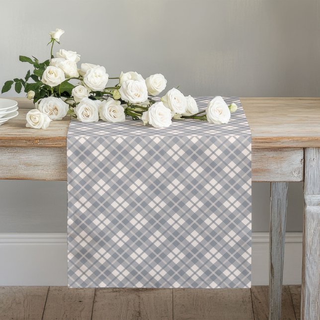 Soft Coral Grey Check Table Runner Cozy Homes (Soft Coral Gray Check Table Runner Cozy Homes)