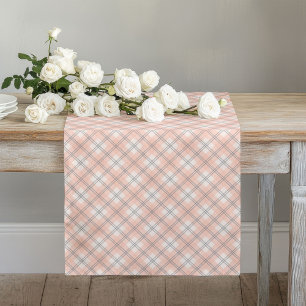 Soft Coral Grey Plaid Table Runner for Events