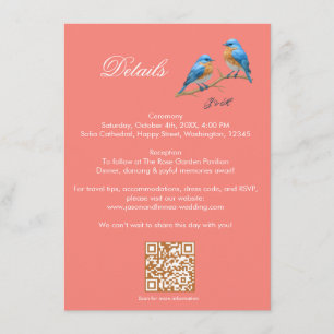 Soft Coral Lovebirds Romantic Bluebirds Wedding Enclosure Card