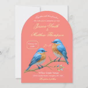  Soft Coral Lovebirds Romantic Bluebirds Wedding Invitation