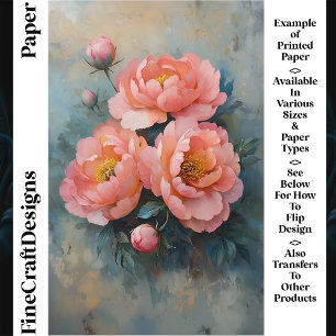Soft Coral Pink Peony Blooms, Buds CR2 Craft Paper
