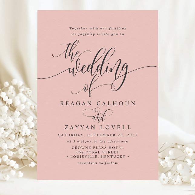 Soft Coral Simple Modern Script Wedding Invitation (Creator Uploaded)