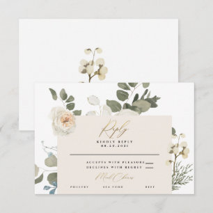 Soft Coral White Floral Botanical Greenery RSVP Card