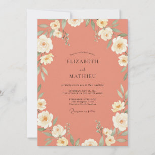 Soft Coral Wildflower Wedding Invitation