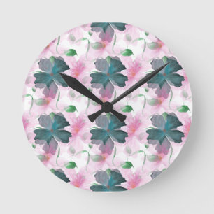 Soft Cottagecore Floral Pattern   Pastel Aesthetic Round Clock