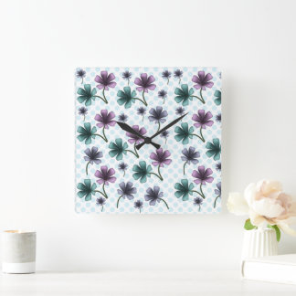 Soft Cottagecore Floral Pattern | Pastel Aesthetic Square Wall Clock