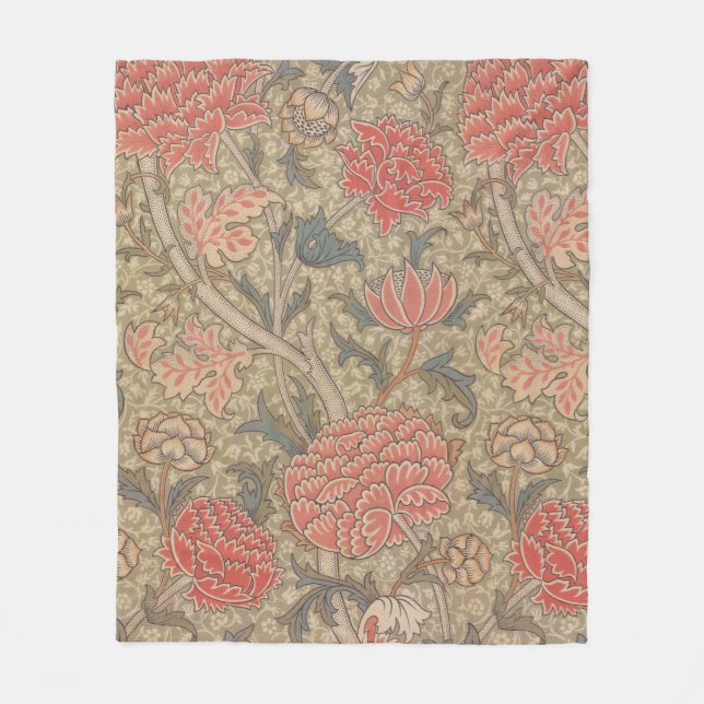 Soft, cozy 19thc  peony patterned fleece blanket (Front)